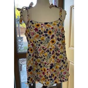 Old Navy Womens Sleeveless XL Flower Top With Tie Shoulder and Ruched Back